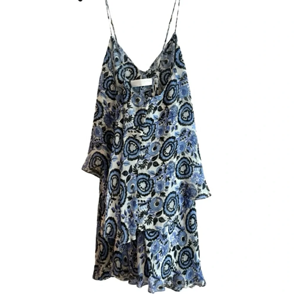 CAROLINE CONSTAS Silk Print Tiered Mini Dress Blue M NWOT - Picture 6 of 6